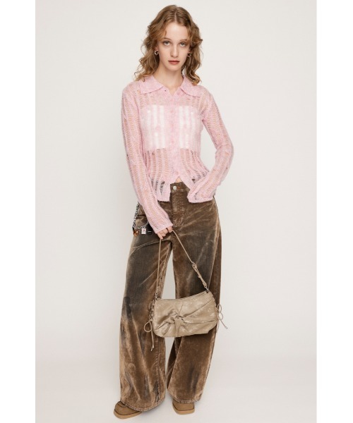 SLY ロングカーディガン SLY（スライ） カーディガン DAMAGE KNIT C/D ダメージ ニット