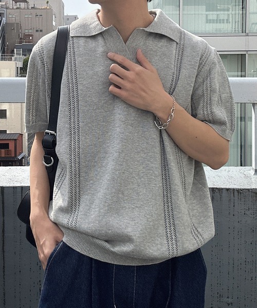 「CREARE -LINO-」 半袖ニット L ブラック メンズ_画像5