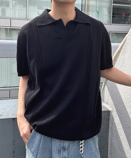 「CREARE -LINO-」 半袖ニット L ブラック メンズ_画像7