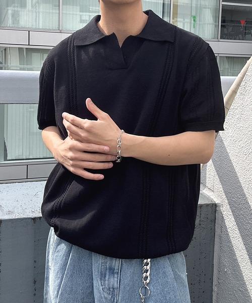 「CREARE -LINO-」 半袖ニット L ブラック メンズ_画像9