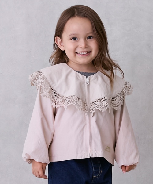 petit main ブルゾン アウター 「洗える」フリルウィンブレ キッズ