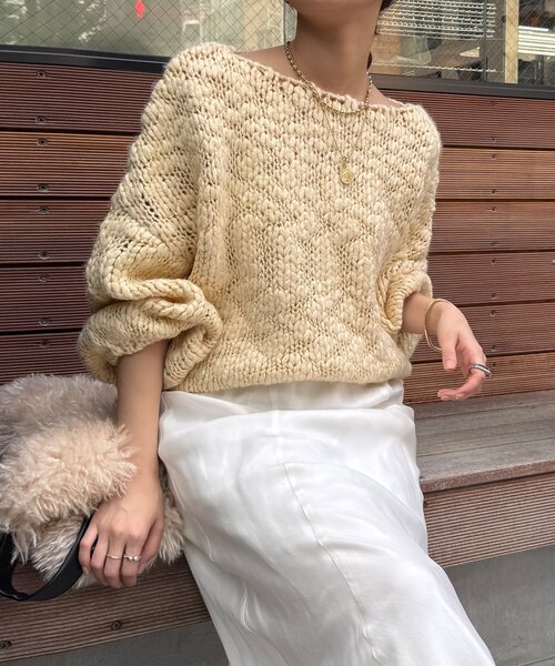 【美品】 DouDou ローゲージニット ホワイト DouDou（ドゥドゥ） ニット セーター ローゲージニット レディース