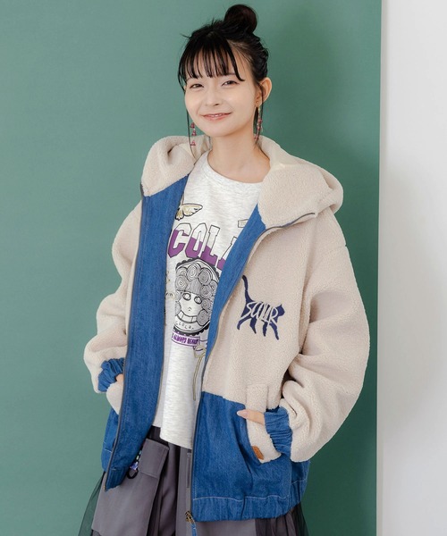 かぜよさん専用 ScoLar（スカラー） ブルゾン アウター 153674：ネコ刺繍ボア×デニム異