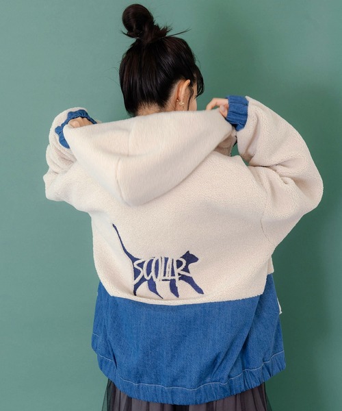 ScoLar（スカラー） ブルゾン アウター 153674：ネコ刺繍ボア×デニム異