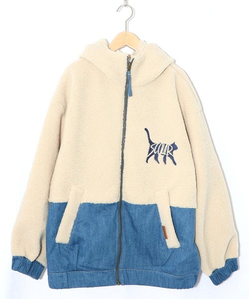 ScoLar（スカラー） ブルゾン アウター 153674：ネコ刺繍ボア×デニム異