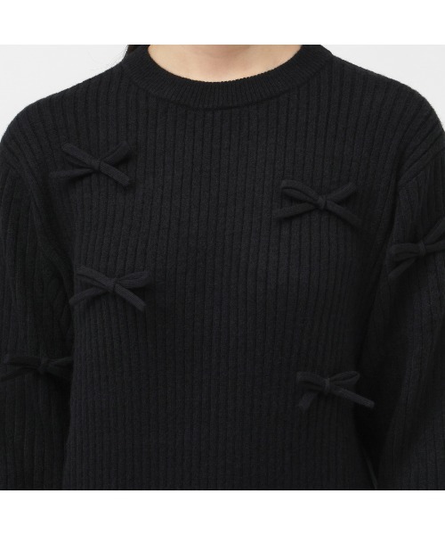新品　ジャックバニー　ニット　セーター　クルーネック　ブラック　サイズ6 ニット セーター ジャックバニー 7G2PLY 袋編みリボン付き クルー