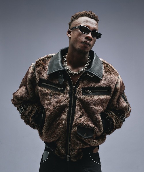 ANDER HUNKファージャケット ANDER HUNK ファイアーマンデザインファーライダースジャケット - メルカリ