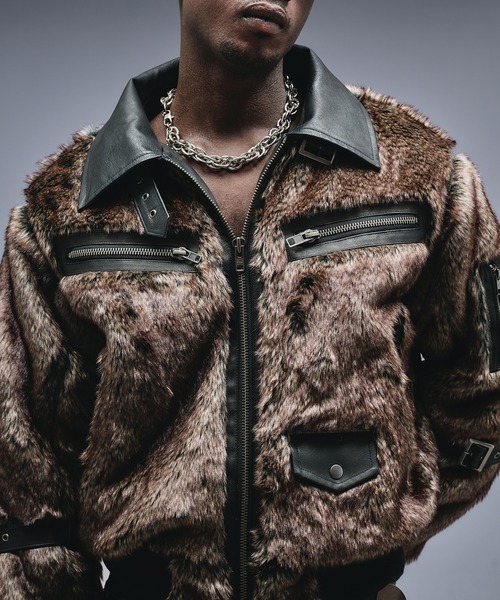 ANDER HUNK ブルゾン アウター Switch Design Faux Fur Flight Jacet
