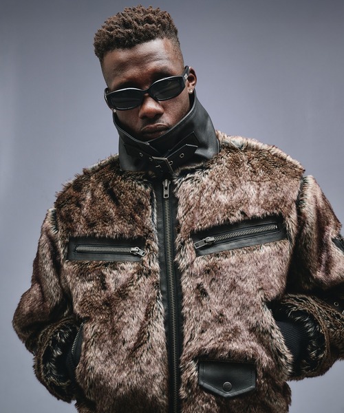 ANDER HUNK ブルゾン アウター Switch Design Faux Fur Flight Jacet