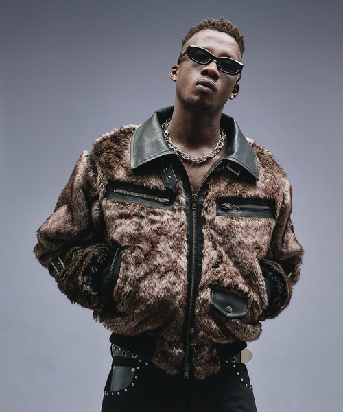 ANDER HUNK ブルゾン アウター Switch Design Faux Fur Flight Jacet