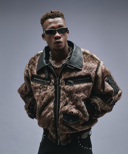 ANDER HUNK ブルゾン アウター Switch Design Faux Fur Flight Jacet