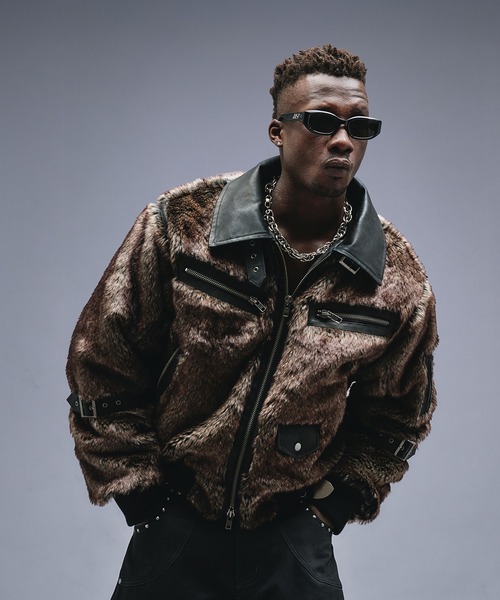 ANDER HUNK ブルゾン アウター Switch Design Faux Fur Flight Jacet