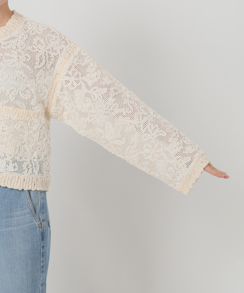 専用イエナ　IENA レース編み カーディガン ニット　コットン　綿 IENA LA BOUCLE（イエナラブークル） カーディガン レースコンビ