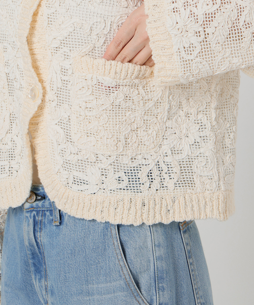 専用イエナ　IENA レース編み カーディガン ニット　コットン　綿 VERMEIL par iena（ヴェルメイユパーイエナ） カーディガン Cotton