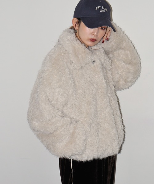 フェイクファーショートブルゾン FUNALIVE（ファンアライブ） ブルゾン アウター フェイクファー