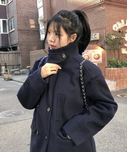 Aelina ピーコート pコート ダブルブレストポケット付きコート