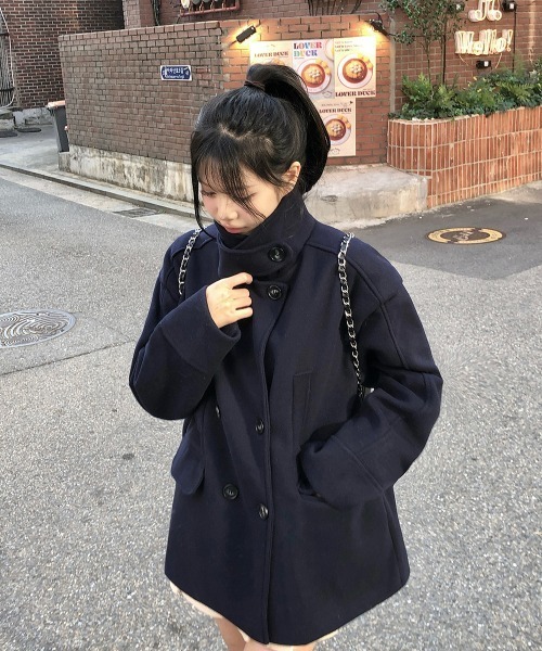 Aelina ピーコート pコート ダブルブレストポケット付きコート