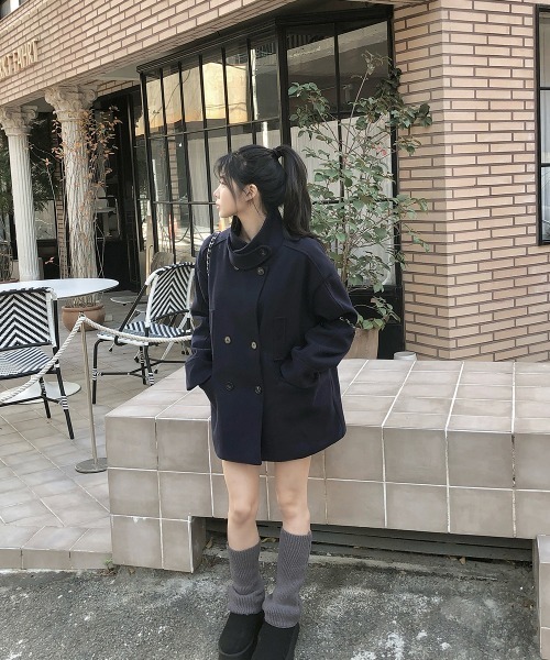 Aelina ピーコート pコート ダブルブレストポケット付きコート