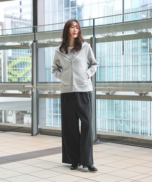 「GLOBAL WORK」 ジップアップパーカー MEDIUM グレー レディース_画像3