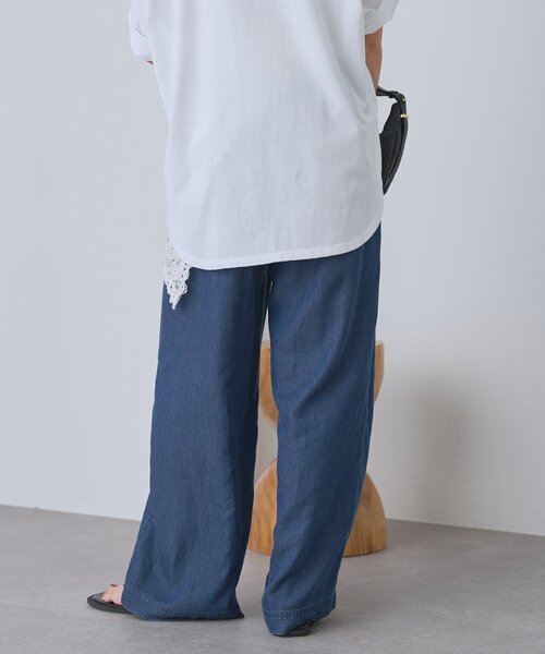 ワイドパンツ パンツ 予約「手洗い可/SETUP対応/一部WEB限定」ドレーピーデニムワイドパンツ レディースの画像