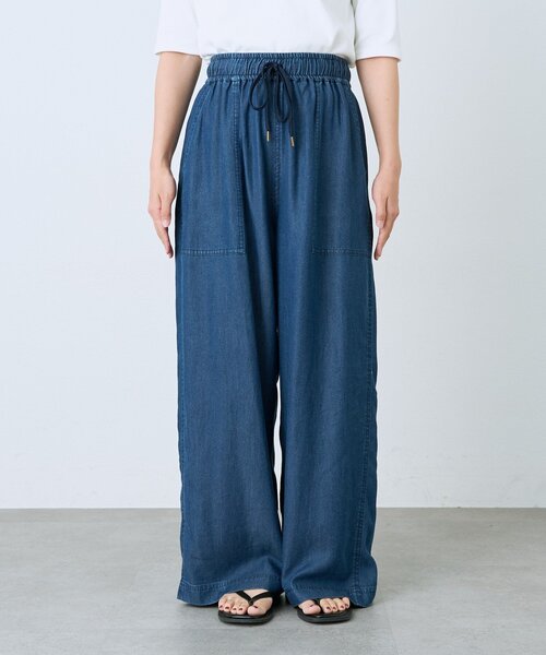ワイドパンツ パンツ 予約「手洗い可/SETUP対応/一部WEB限定」ドレーピーデニムワイドパンツ レディースの画像
