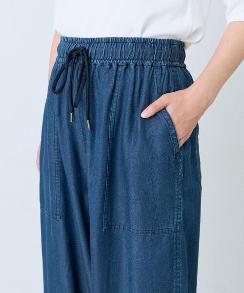 ワイドパンツ パンツ 予約「手洗い可/SETUP対応/一部WEB限定」ドレーピーデニムワイドパンツ レディースの画像