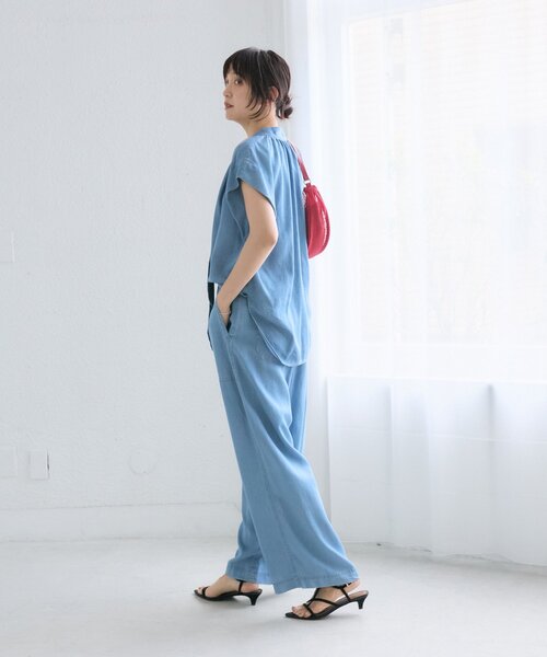 ワイドパンツ パンツ 予約「手洗い可/SETUP対応/一部WEB限定」ドレーピーデニムワイドパンツ レディースの画像