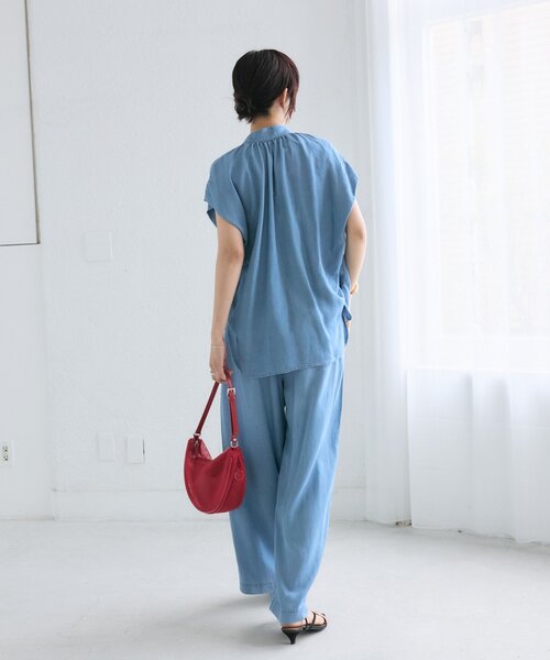 ワイドパンツ パンツ 予約「手洗い可/SETUP対応/一部WEB限定」ドレーピーデニムワイドパンツ レディースの画像