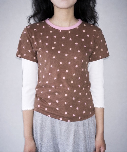 WEGO（ウィゴー） tシャツ 半袖 星柄ショート丈リンガーTシャツ