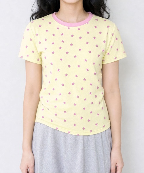 WEGO（ウィゴー） tシャツ 半袖 星柄ショート丈リンガーTシャツ