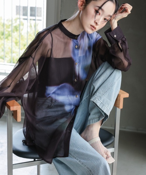 Callarus ブラウス シャツ 花柄プリントシアーシャツ「Callarus 