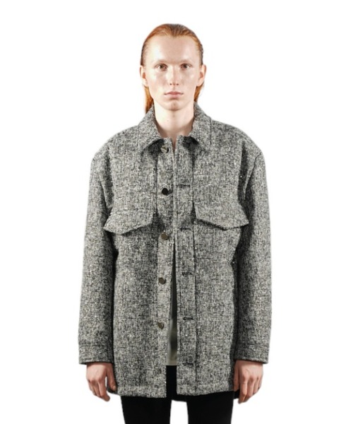 ダウンジャケット ダウン メランジメタリックツイードダウンシャツ  