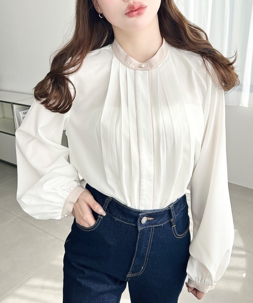 シャツ/ブラウス(長袖/七分) MELT THE LADY  bone line bicolor tops レディスレギュラーカラー七分袖ブラウスボンマックスFB4037Lの通販