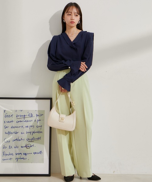 VIS スラックス パンツ 「洗える・防シワ」美easy裏起毛ワイド