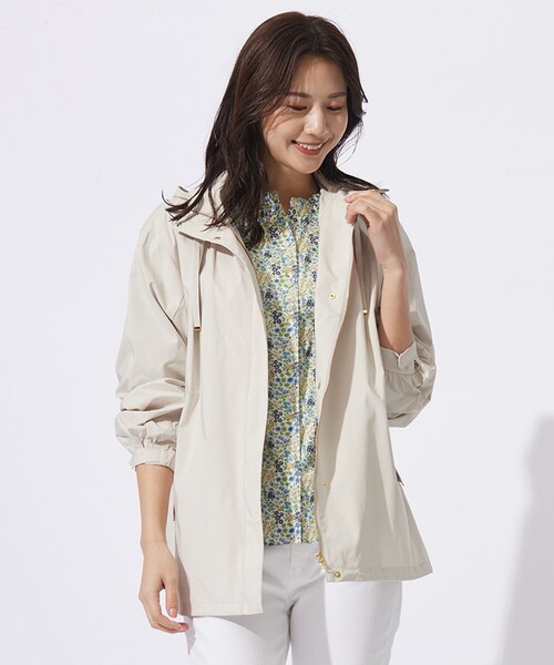 【美品】J.PRESS(ジェイプレス)マイクロタフタフーデッドショートコート/L J.PRESS コート アウター 「洗える・撥水」マイクロタフタ
