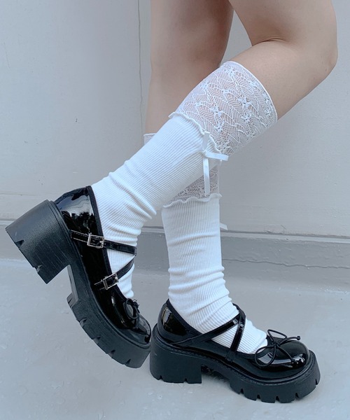 パンプス リボンデザイン 厚底 ヒールパンプス / サンダル