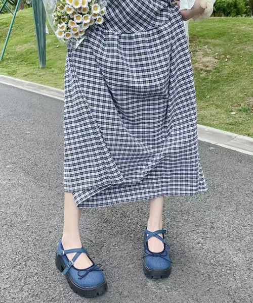パンプス リボンデザイン 厚底 ヒールパンプス / サンダル