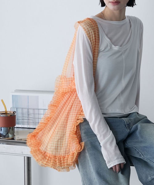 haru様オーダー フリルキルト大容量トート　ヌビバッグ風　アーカイブギンガム forksy. トートバッグ 「forksy.」シアーギンガムチェック
