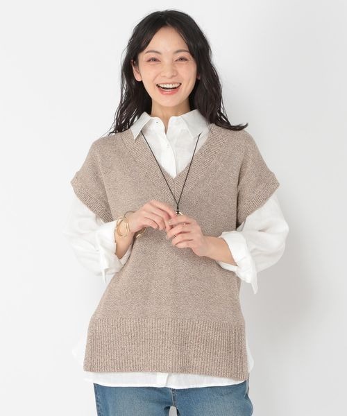 ベスト ジレ 「ウタオ」麻混リリーヤーンニットベスト レディース