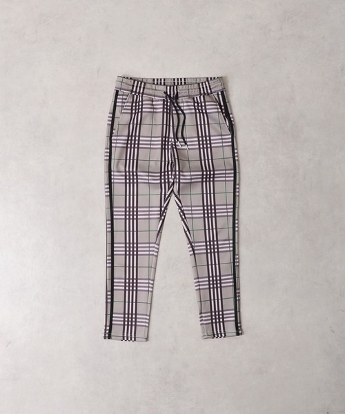 チェック柄 スラックス 黒サイドライン EVOLUTION スラックス Slim check sideline pants / チェック柄