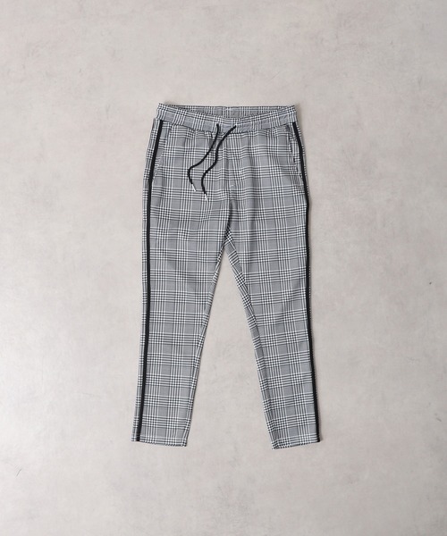 チェック柄 スラックス 黒サイドライン EVOLUTION スラックス Slim check sideline pants / チェック柄