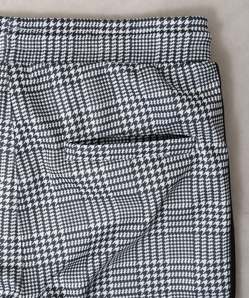 チェック柄 スラックス 黒サイドライン EVOLUTION スラックス Slim check sideline pants / チェック柄