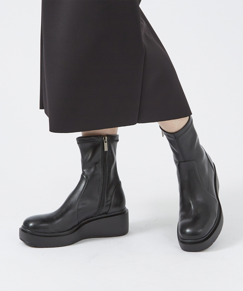 Mollini 黒 レザー ストレッチロングブーツ 厚底 Mollini 黒 レザー ストレッチロングブーツ 厚底