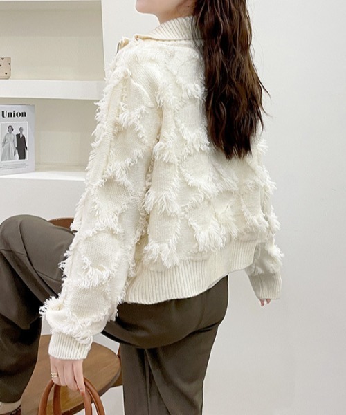 新品未使用！ドゥロワー　3G フリンジジップアップニットジャケット　カーディガン ドゥロワー3G フリンジジップアップニットジャケットカーディガン