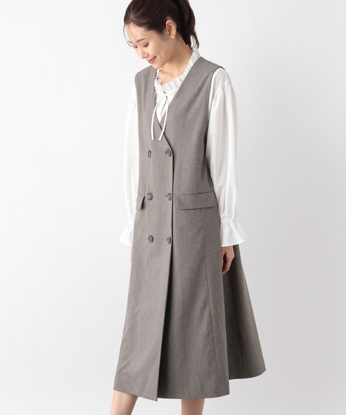 GLOBAL WORK ワンピース ジャンパースカート Vネックジレ