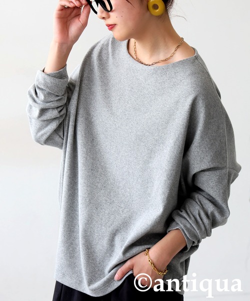 シュッと美 コクーン リブニット レディース 長袖 Vネック antiqua（アンティカ） tシャツ シュッと美 コクーン リブニット