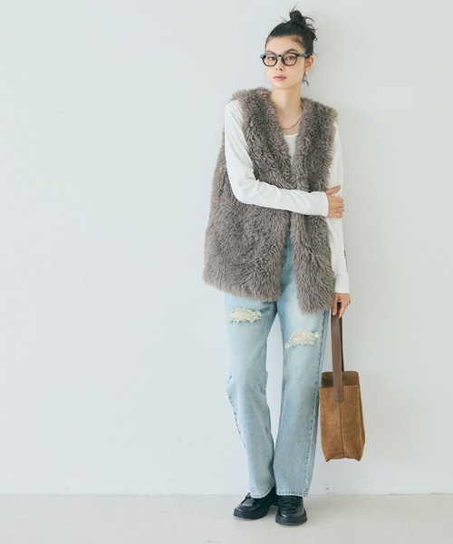 coca（コカ） ベスト ジレ フェイクファーベスト ポケット付き