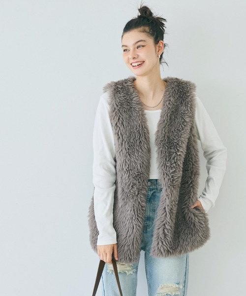 エムドット　ポケットファー　ジレ　美品 Raven Faux Fur & Leather Crop Jacket | Jaded London | Clothing