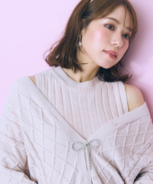 marun（マルン） カーディガン 「大きいサイズ」 ケーブル編みラメ