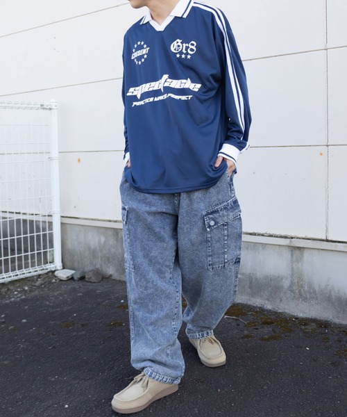 SOCCER ロングスリーブ オーバーサイズ Tシャツ tシャツ サッカーデザイン ロングスリーブTシャツ ゲームシャツ